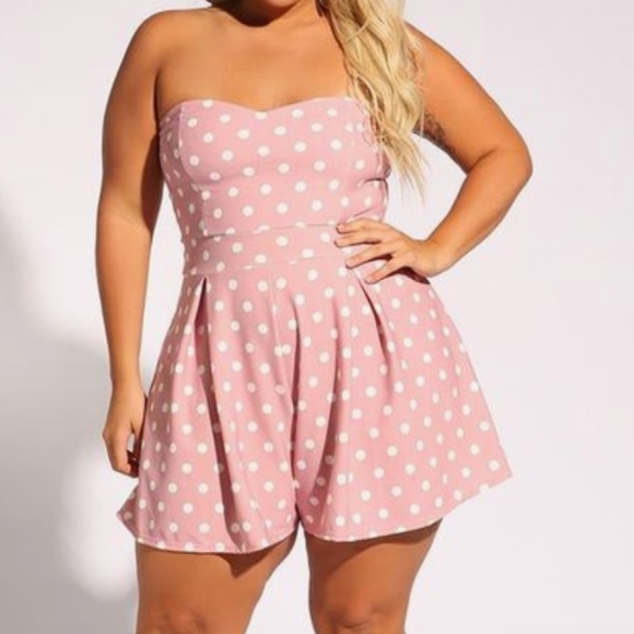 Deb Pants - 💋Valentine’s Day NWT pink polka dot romper 1X